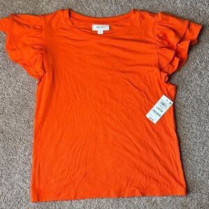 Vibrant Orange Ribbed Flutter Tee